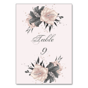 exotische staubige rosa graue Blumen mit Glitter Tischnummer