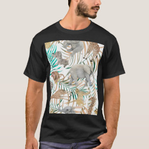 Exotische Tiere: Wasserfarbenes Sommermuster. T-Shirt