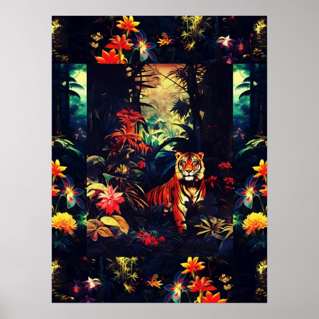 Exotische Tiger in waldreichen Kunstsammlungen Poster (Vorne)