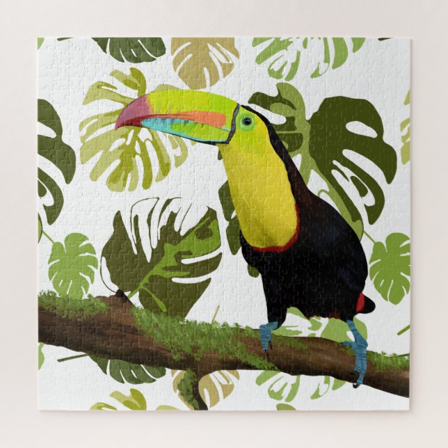 Exotische Toucan- und Monstera-Blätter (Vertikal)