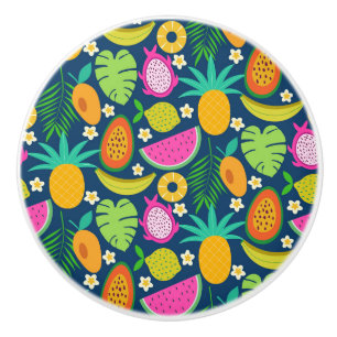 Exotische tropische Ananas Banane Drachenfrucht Keramikknauf
