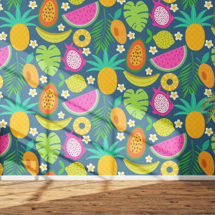 Exotische tropische Ananas Banane Drachenfrucht Tapete
