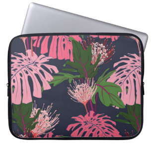 Exotische tropische Blätter in Grün und Rosa und p Laptopschutzhülle