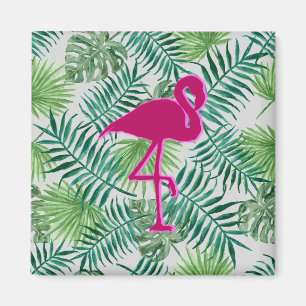 Exotische tropische Blätter Muster und rosa Flami Magnet