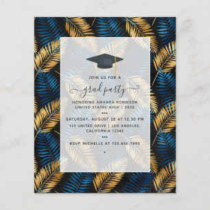 Exotische tropische blaue und goldene Abschlussfei Flyer