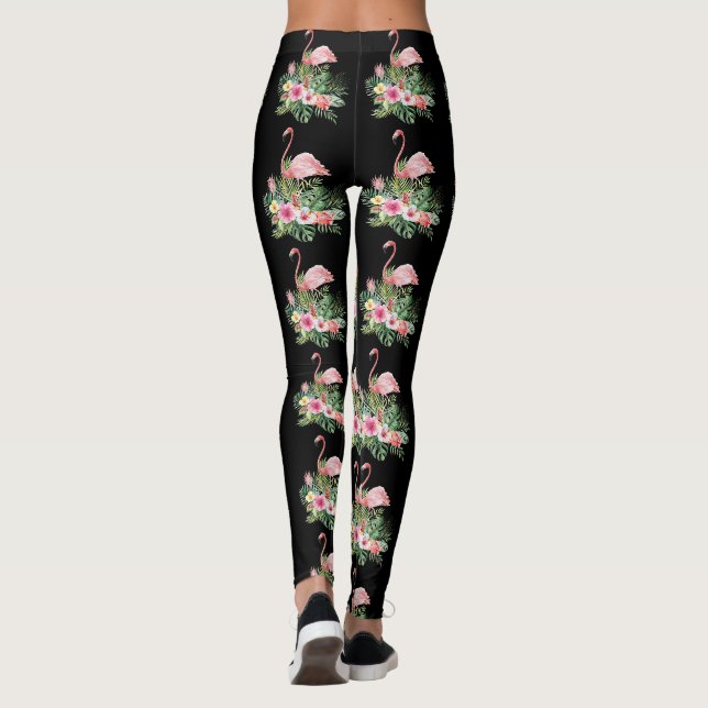 Exotische tropische Blume Flamingo Muster Leggings (Rückseite)