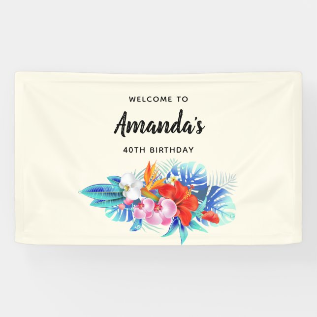 Exotische tropische Blume - Rosa & Aqua zum Geburt Banner (Horizontal)