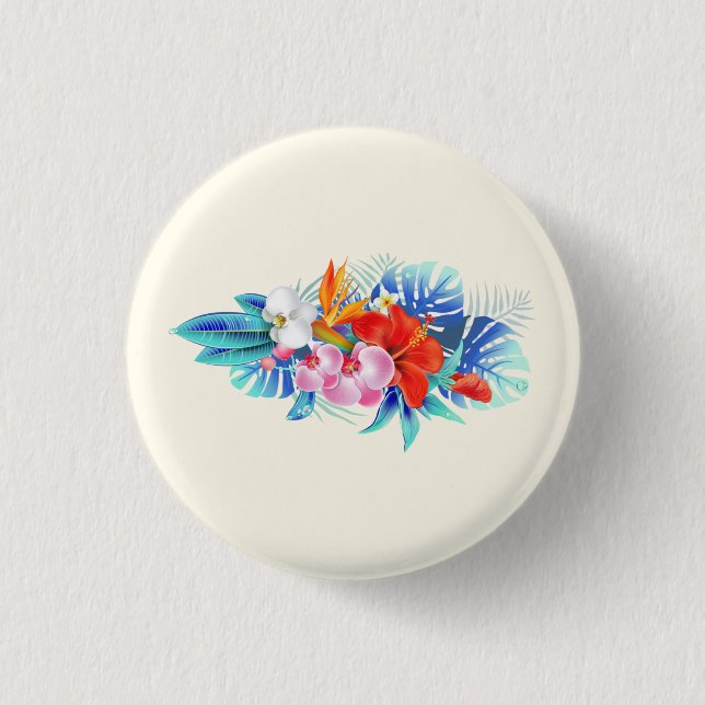 Exotische tropische Blume - Rosa und Aquamarine Button (Vorderseite)