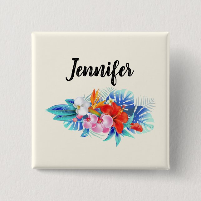 Exotische tropische Blume - Rosa und Aquamarine Button (Vorderseite)