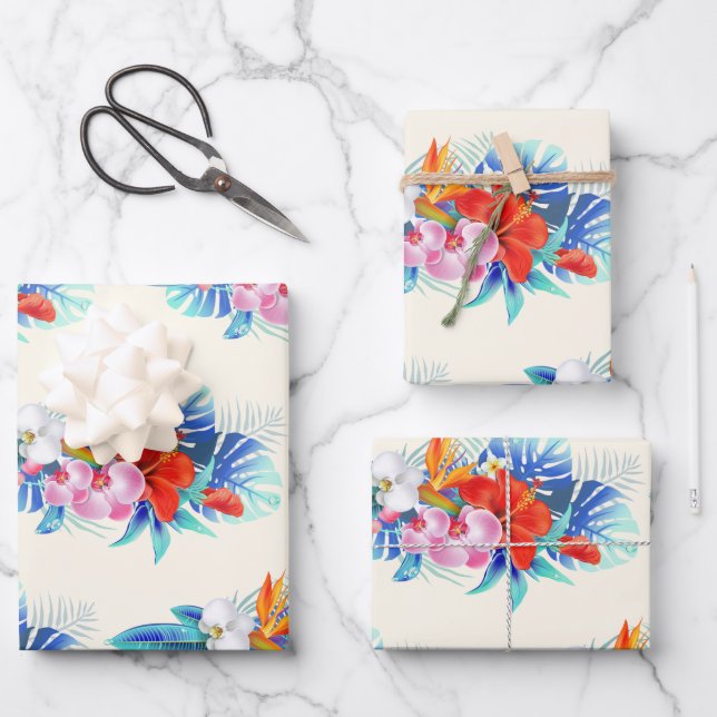 Exotische tropische Blume - Rosa und Aquamarine Geschenkpapier Set (Vorderseite)