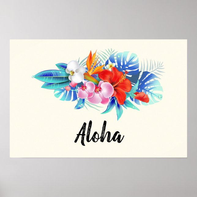 Exotische tropische Blume - Rosa und Aquamarine Poster (Vorne)