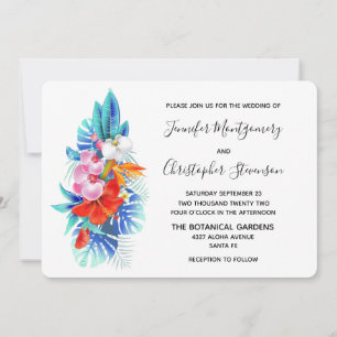 Exotische tropische Blumen - Pink & Aqua Hochzeit Einladung