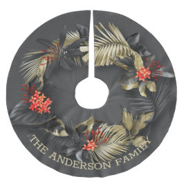 Exotische tropische Folien in Gold und Schwarz Polyester Weihnachtsbaumdecke