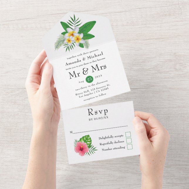 Exotische Tropische Hochzeit All In One Einladung (Abreißen)