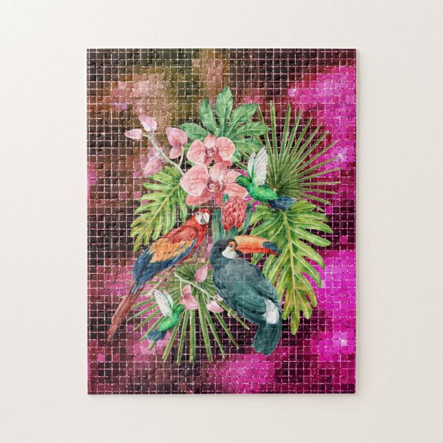 exotische tropische Vögel Blume rosa lila Glasur (Vertikal)