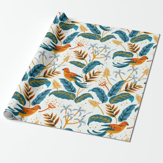 Exotische tropische Vögel und Blätter Geschenkpapier (Ungerollt)