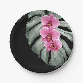 Exotische tropische Wasserfarben Hot-Pink-Orchidee Pappteller