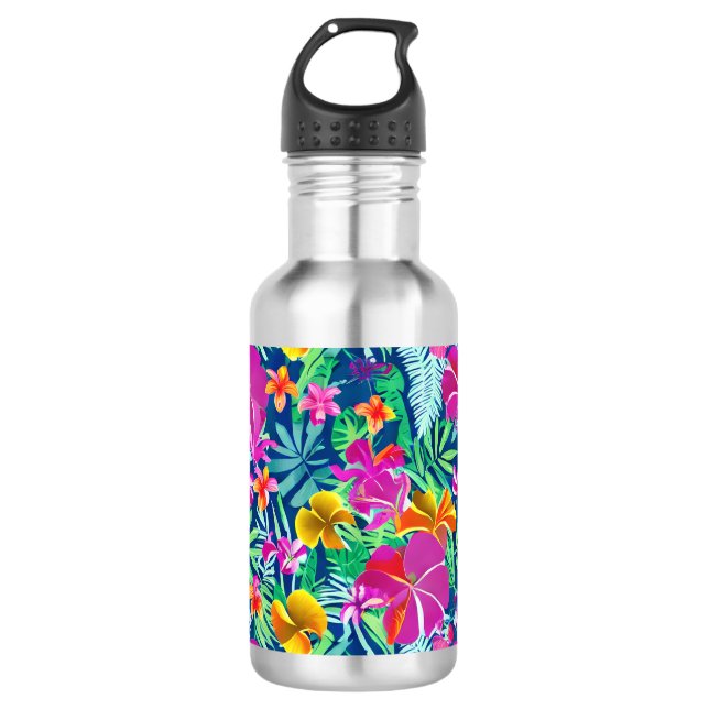 Exotische und kühne tropische Florale Edelstahlflasche (Vorderseite)