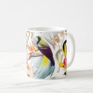 Exotische Vögel des Paradieses und Blume Aquarell Kaffeetasse