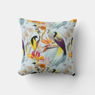 Exotische Vögel des Paradieses und Blume Aquarell Kissen