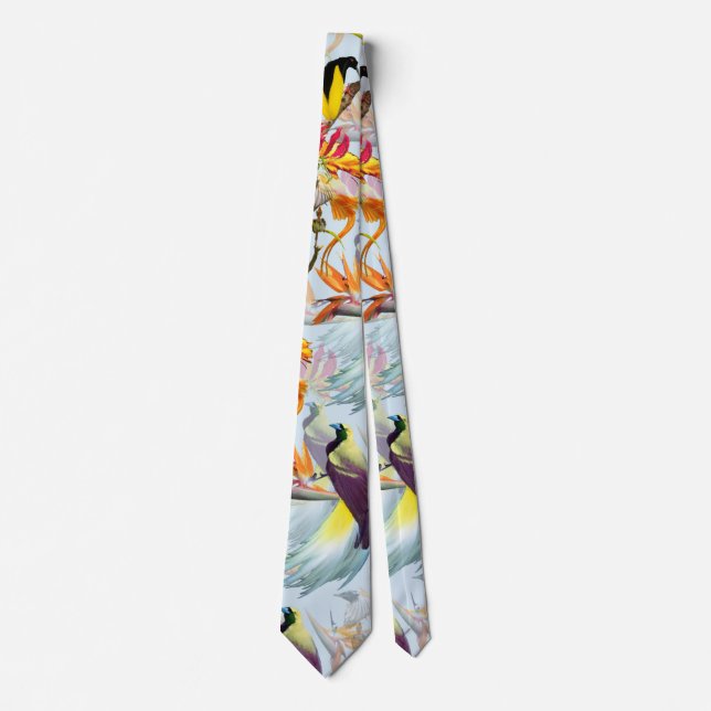Exotische Vögel des Paradieses und Blume Aquarell Krawatte (Vorderseite)