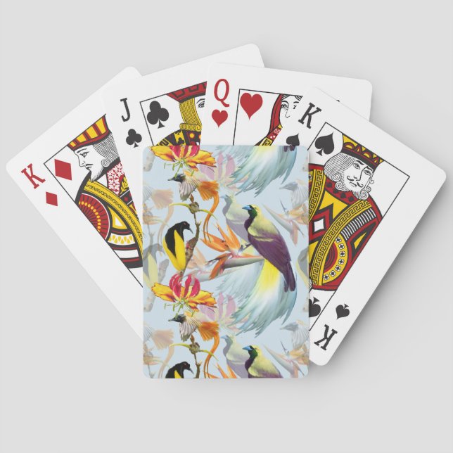 Exotische Vögel des Paradieses und Blume Aquarell Spielkarten (Rückseite)