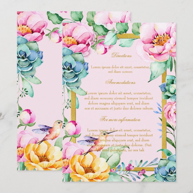 Exotische Vogel-GoldFrame&Flower Einladung (Vorne/Hinten)