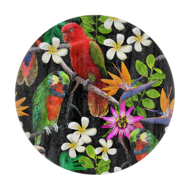 Exotische Vögel Schöne Blume Muster Schneidebrett (Vorderseite)