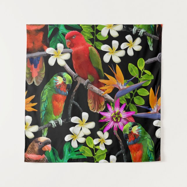 Exotische Vögel Schöne Blume Muster Wandteppich (Vorderseite)