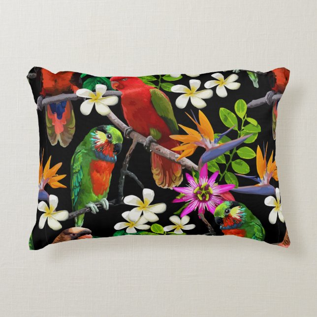exotische Vögel und wunderschöne Blume Dekokissen (Vorderseite)