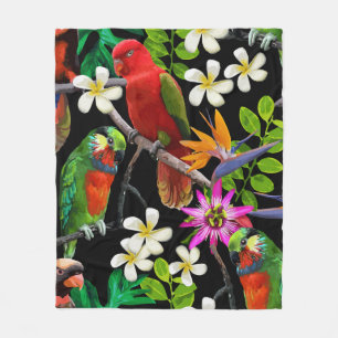 exotische Vögel und wunderschöne Blume Fleecedecke