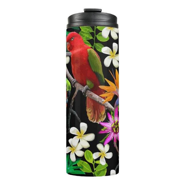 exotische Vögel und wunderschöne Blume Thermosbecher (Vorderseite)