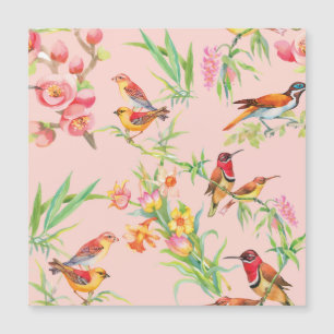 Exotische Vögel: Vintage Blüten nahtlos. Magnetkarte
