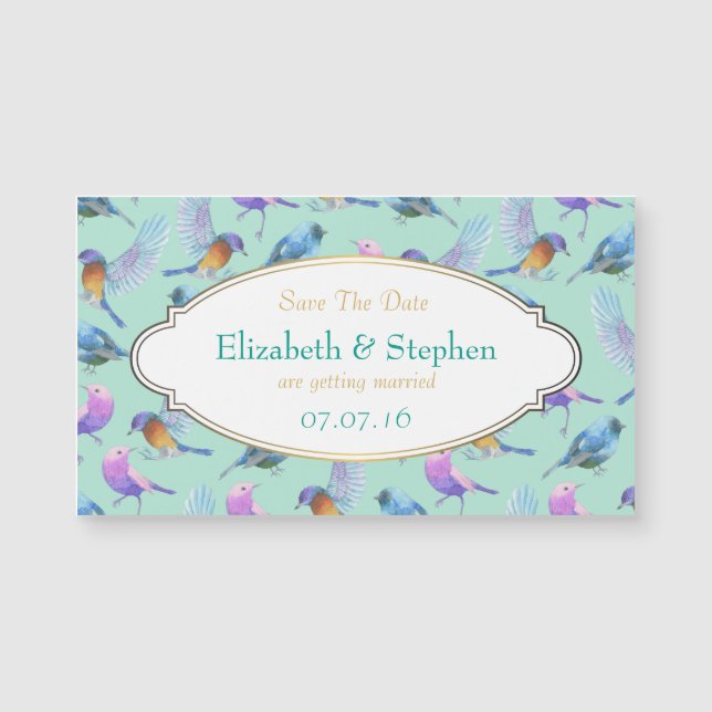 Exotische Vögel Wasserfarbe mit Rahmen Save the Da Magnetkarte (Vorderseite)