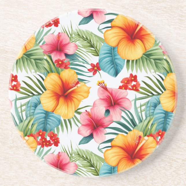Exotische Wasserfarbe Hawaiian Floral Sandstone Getränkeuntersetzer (Vorne)