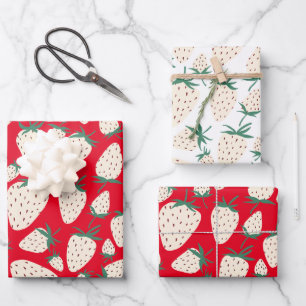 Exotische weiße Erdbeeren süße, bunte Früchte Geschenkpapier Set