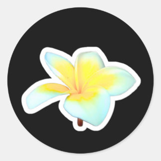 Exotische weiße Frangipani-Blumen-Aufkleber, Ba Runder Aufkleber
