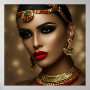 Exotischer ägyptischer Schmuck Frauen Gold rot Poster