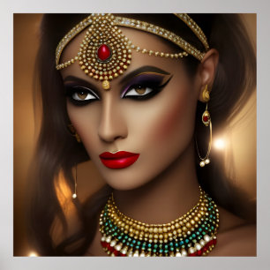 Exotischer ägyptischer Schmuck Frauen Gold rotes K Poster