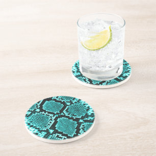 Exotischer Aqua-Diamant-Klapperschlangen-Haut-Tier Sandstein Untersetzer