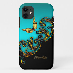 Exotischer Blaugrün Gold Schwarz Schmetterling Case-Mate iPhone Hülle