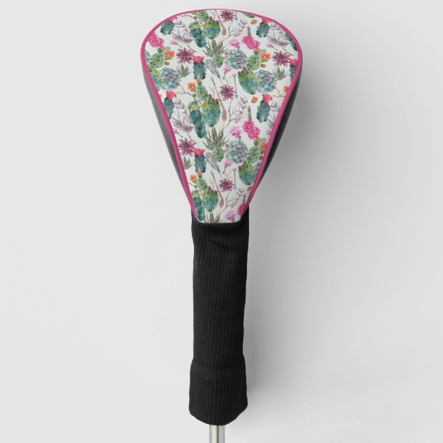 Exotischer Boho Aquarell-Kaktus u. saftiges Muster Golf Headcover (Vorderseite)