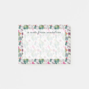 Exotischer Boho Aquarell-Kaktus u. saftiges Muster Post-it Klebezettel