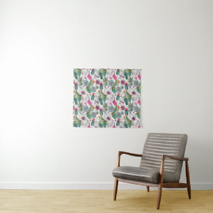 Exotischer Boho Aquarell-Kaktus u. saftiges Muster Wandteppich