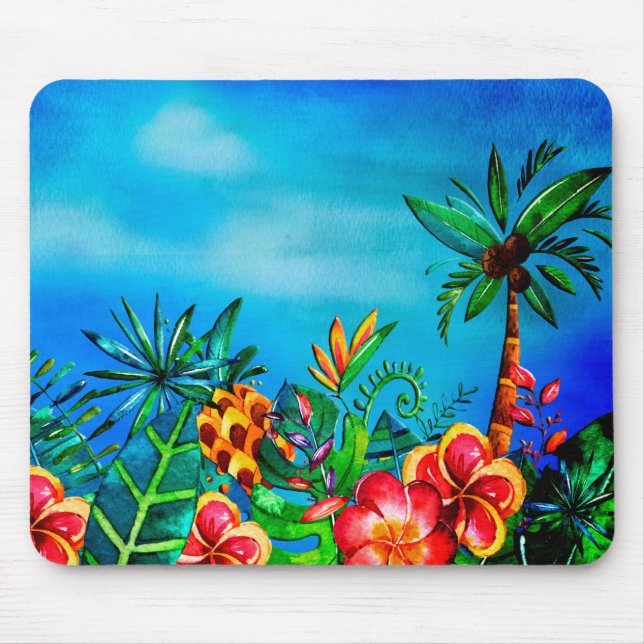 Exotischer bunter Blumen-Dschungel - Aloha Mousepad (Vorne)