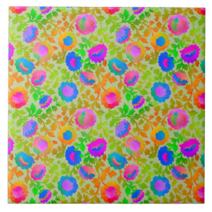 Exotischer Chintz-Blumen-Hauch von Grün Fliese