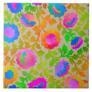 Exotischer Chintz Blumendesign Beige Fliese