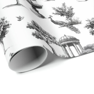 Exotischer Gart-Pfauen-Vögel Toile de Jouy Geschenkpapier