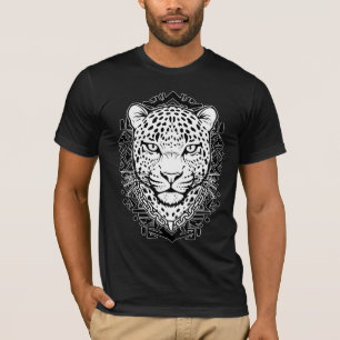 Exotischer Leopardenkopf Linienkunst Schwarz und W T-Shirt