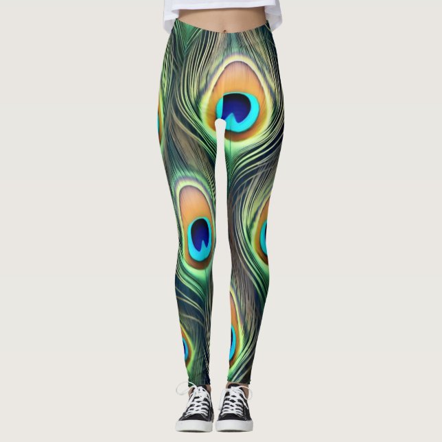 Exotischer Pfauenaufdruck Leggings (Vorderseite)